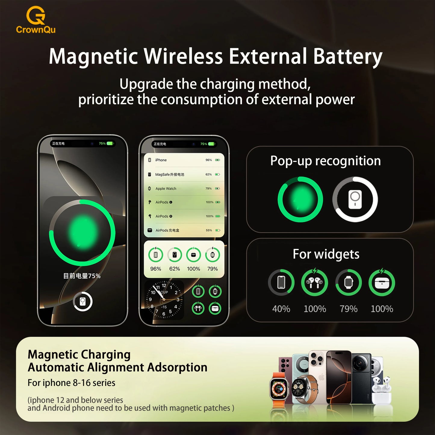 QI 2.1 Magnetic Powerbank Wireless Fast Charing Spare Portable External Battery for iPhone 12-17 Pro Watch Airpods 5000/10000mAh